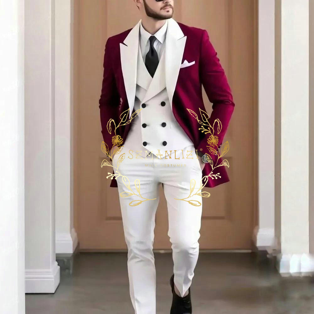 Men Formal Wear Pants - Элегантный бордовый мужской костюм из 3