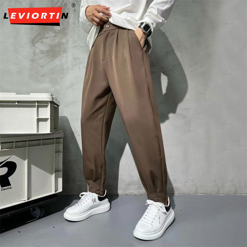 Korean Men Formal Wear - Однотонные Костюмные брюки, мужская мода, деловое