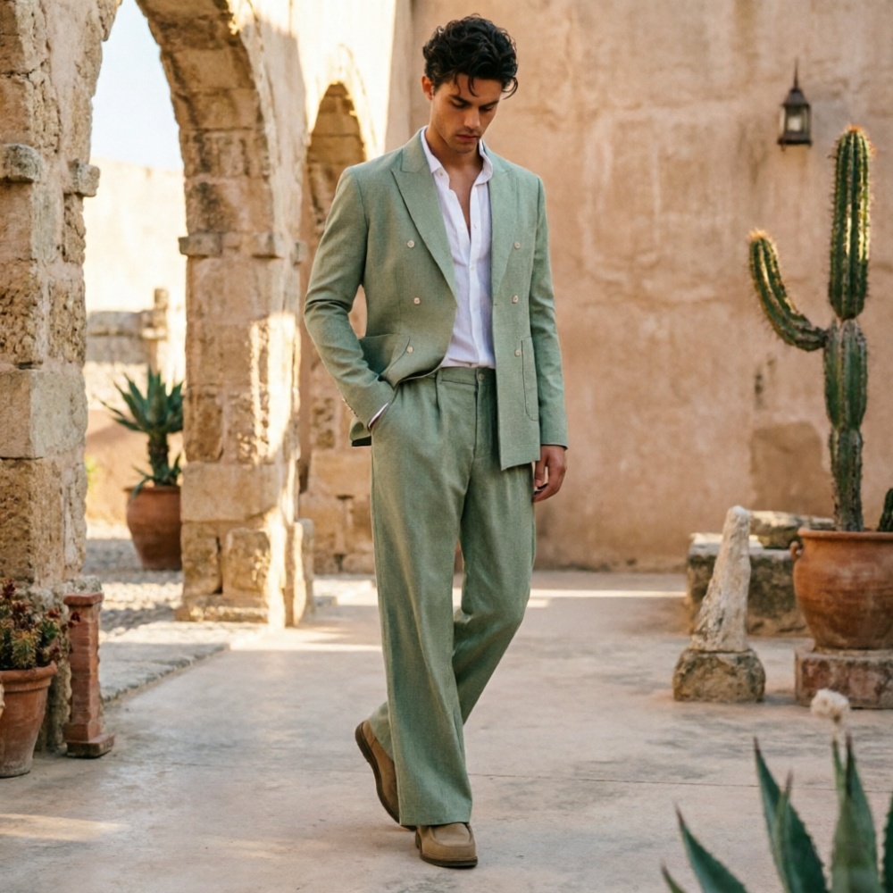 Men'S Relaxed Formal Wear - Мужской костюм из льняной ткани цвета