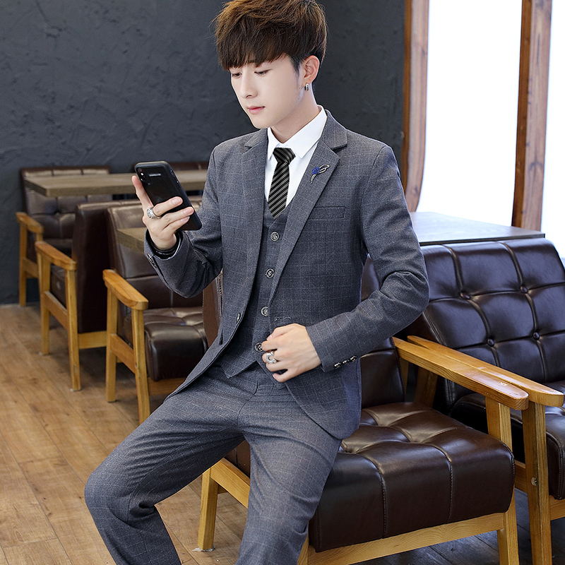 Мужской костюм-тройка Slim Fit – обзор и цена Korean Men Formal Wear